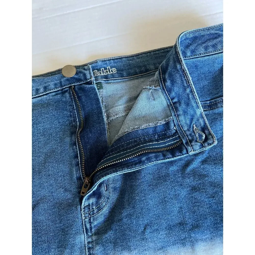 WILD FABLE Ombré Blue White  To Yellow Fade Stretch Denim‎ Jean Mini Skirt Sz 16